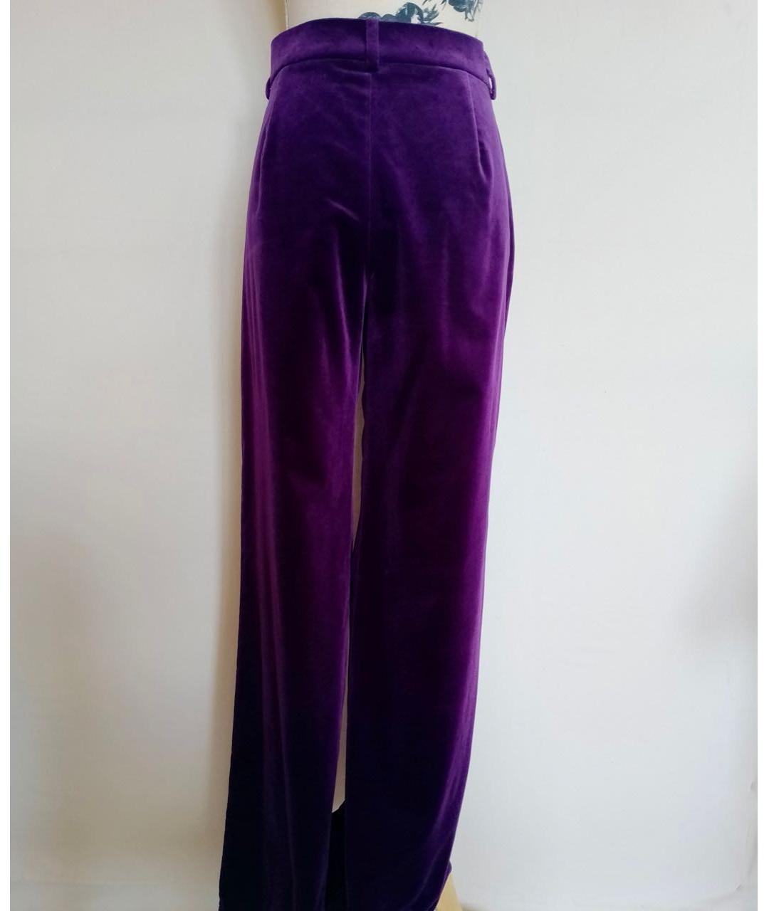 ALBERTA FERRETTI Фиолетовые хлопковые прямые брюки, фото 3