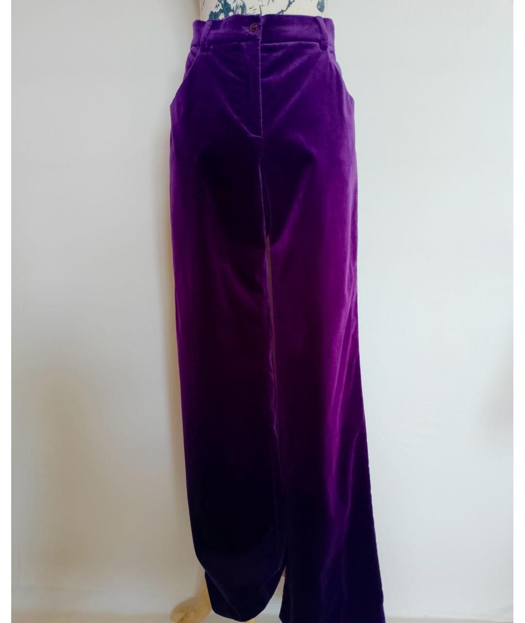 ALBERTA FERRETTI Фиолетовые хлопковые прямые брюки, фото 2