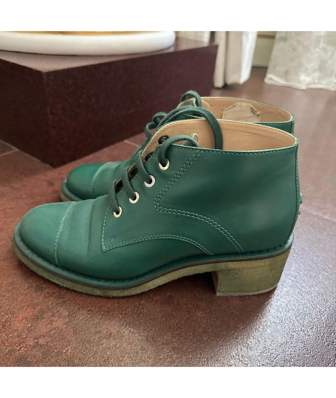 CHANEL PRE-OWNED Зеленые кожаные ботинки, фото 5