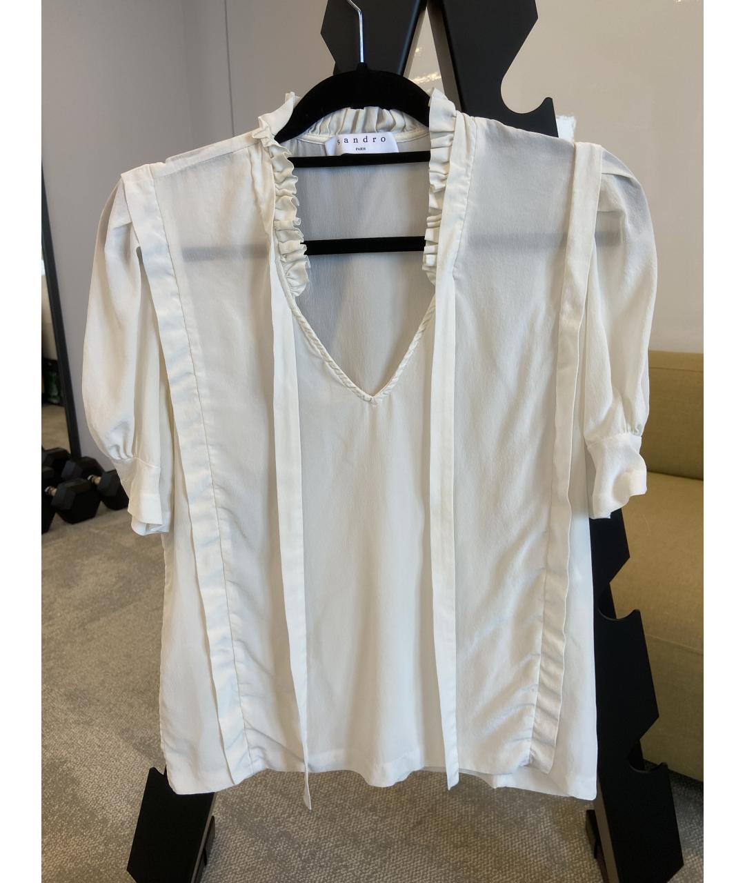 SANDRO Белая шелковая блузы, фото 5