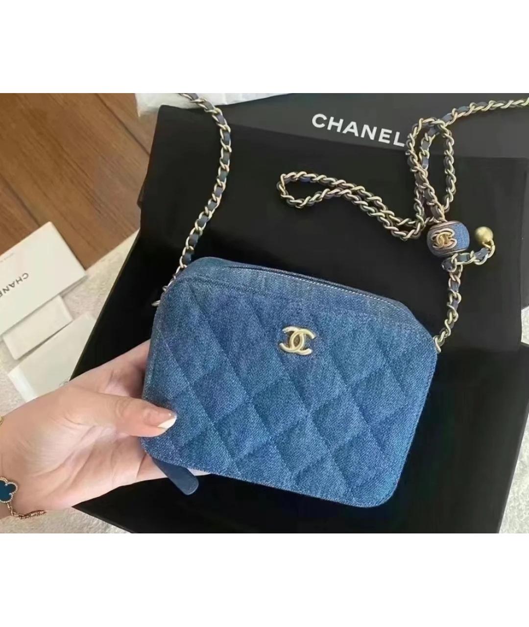 CHANEL Голубая деним сумка через плечо, фото 3