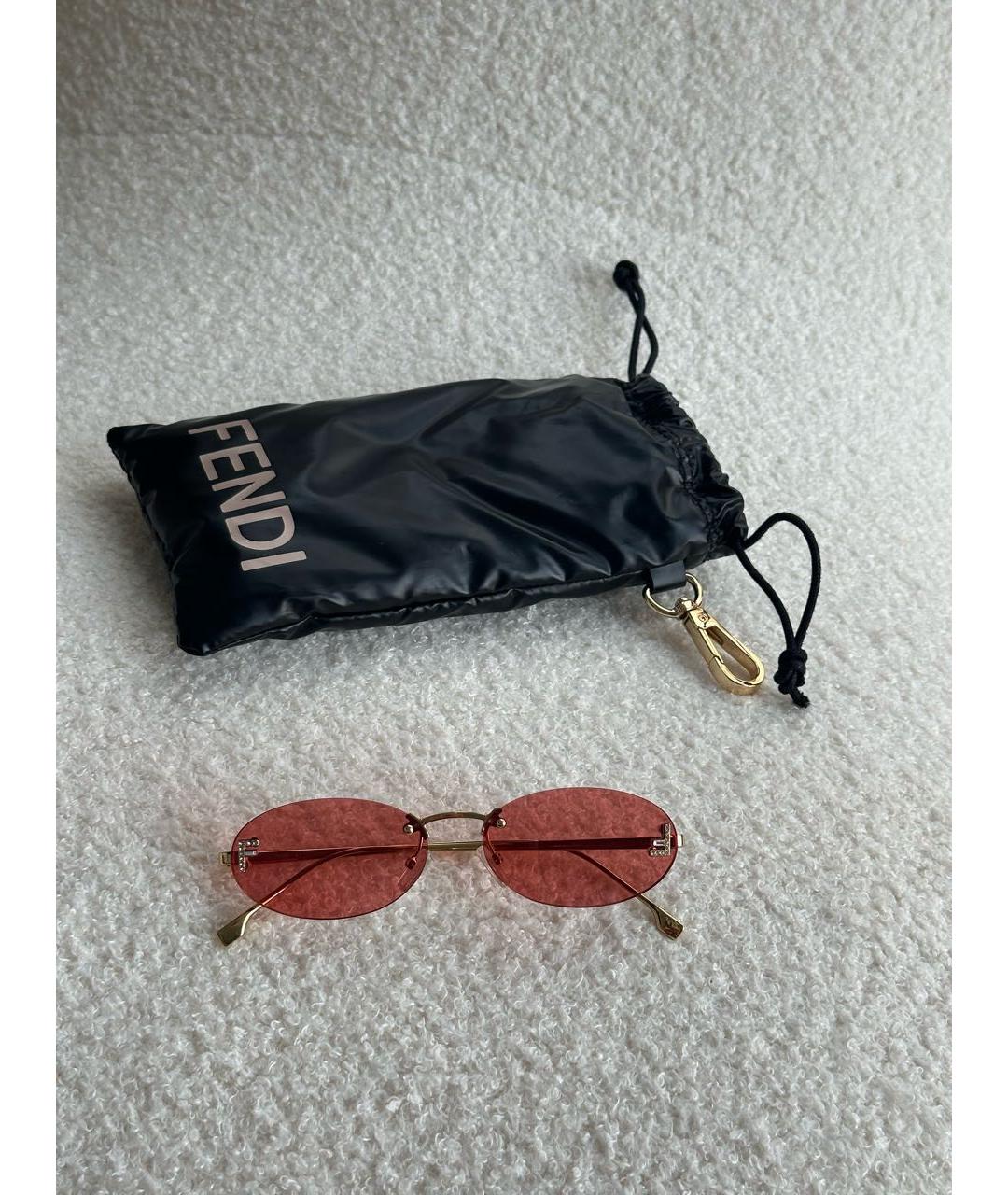 FENDI Золотые металлические солнцезащитные очки, фото 4