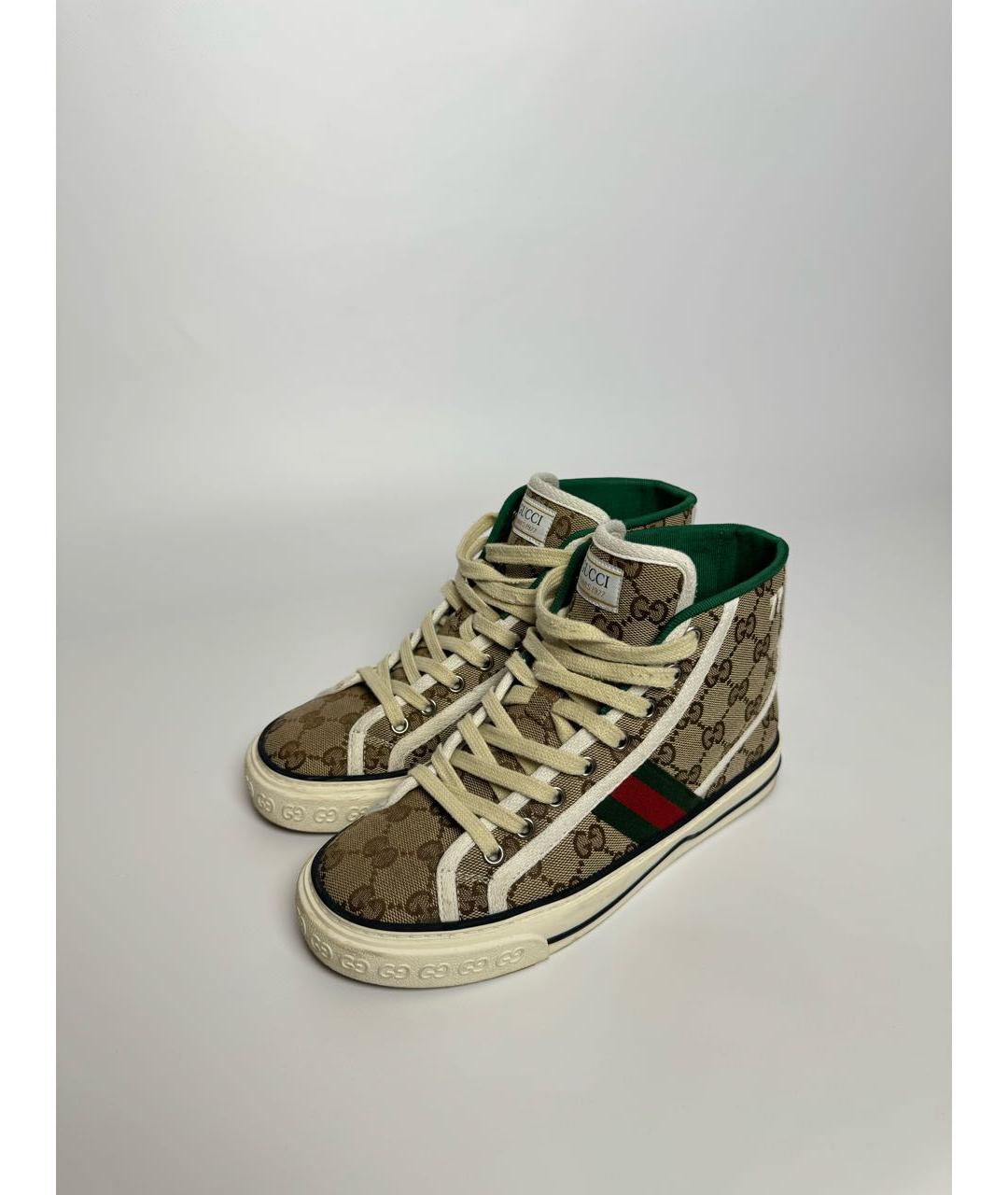 GUCCI Коричневые текстильные кеды, фото 5