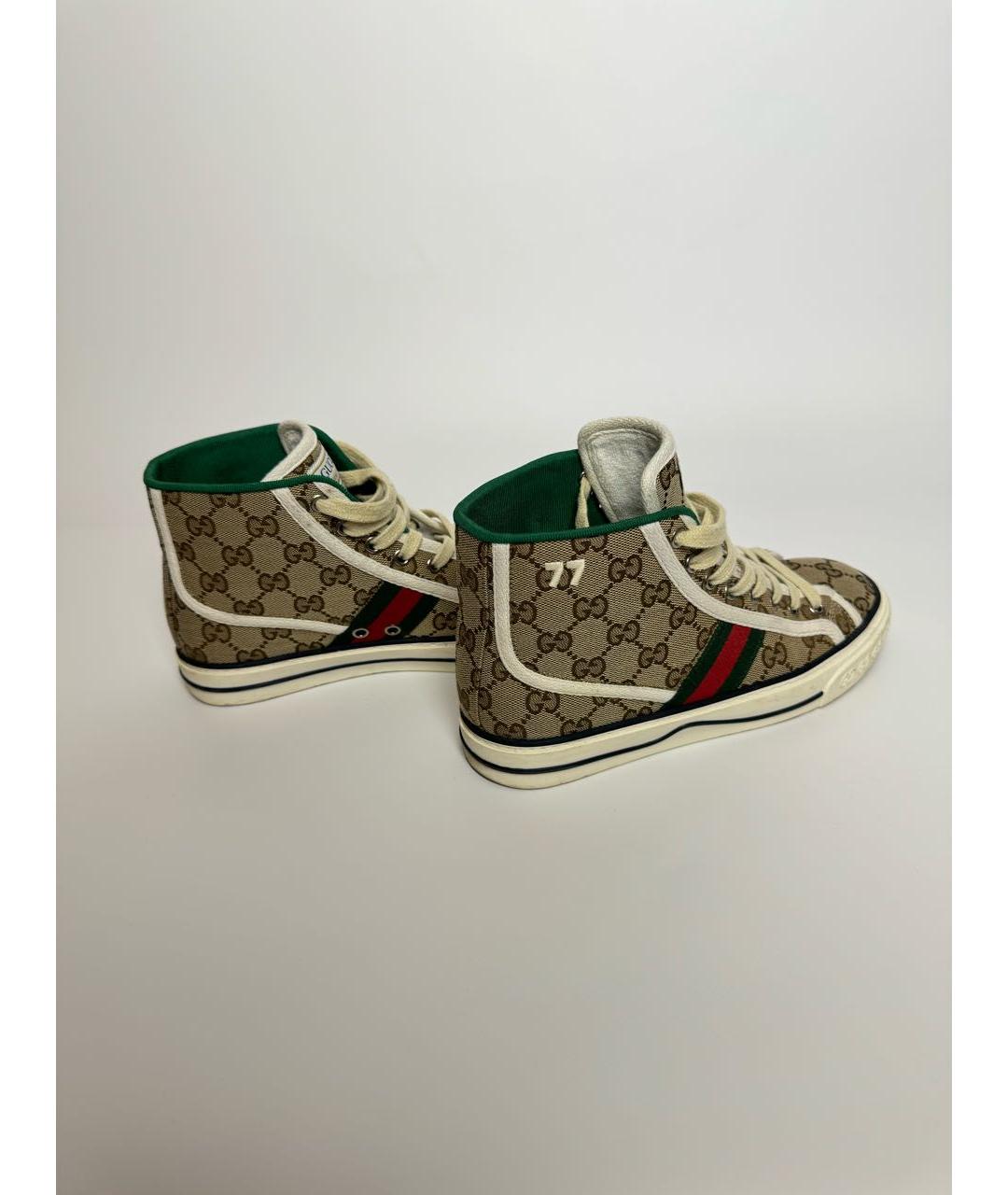 GUCCI Коричневые текстильные кеды, фото 3