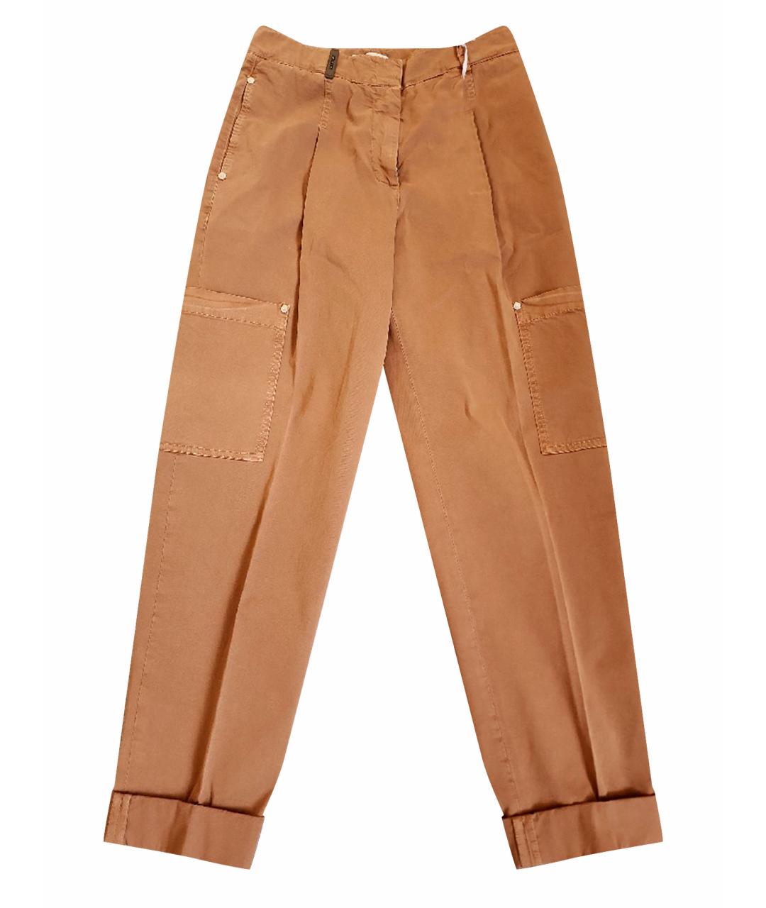 PESERICO Коричневые хлопко-эластановые прямые брюки, фото 1
