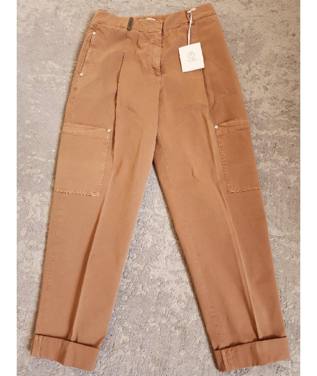 PESERICO Коричневые хлопко-эластановые прямые брюки, фото 9
