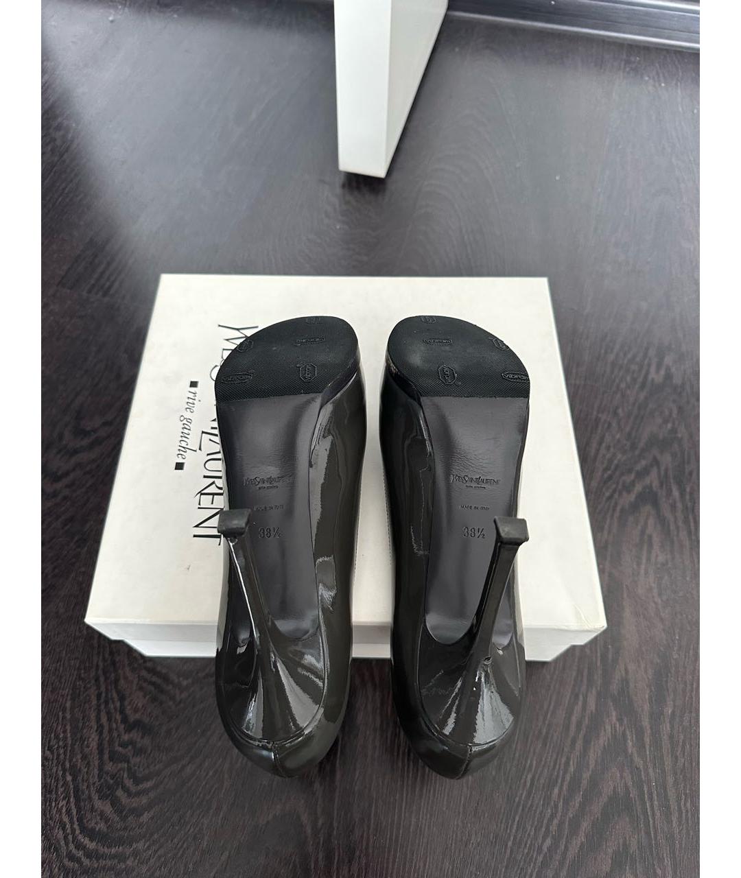 SAINT LAURENT Антрацитовые туфли из лакированной кожи, фото 7