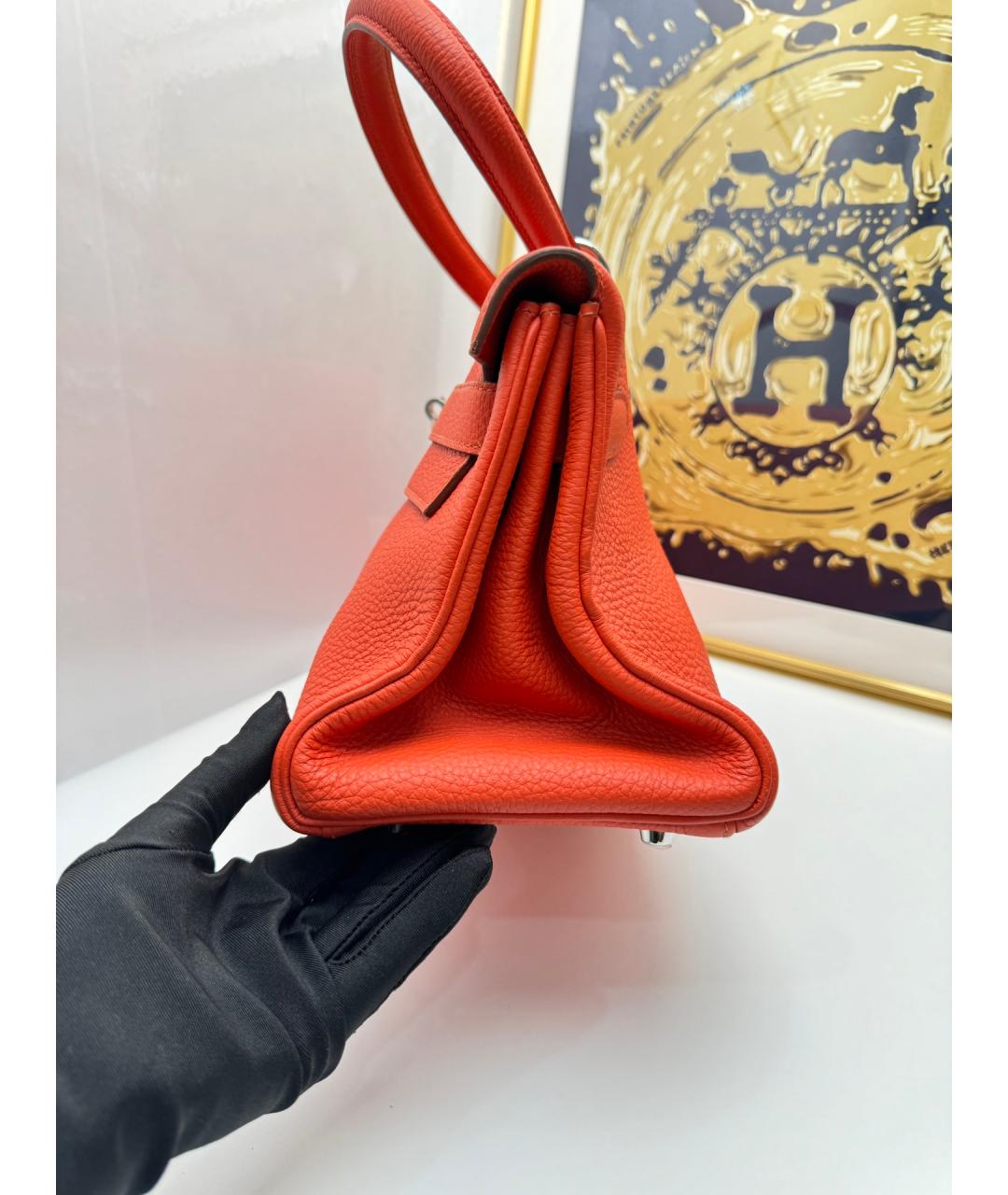 HERMES Оранжевая кожаная сумка тоут, фото 4