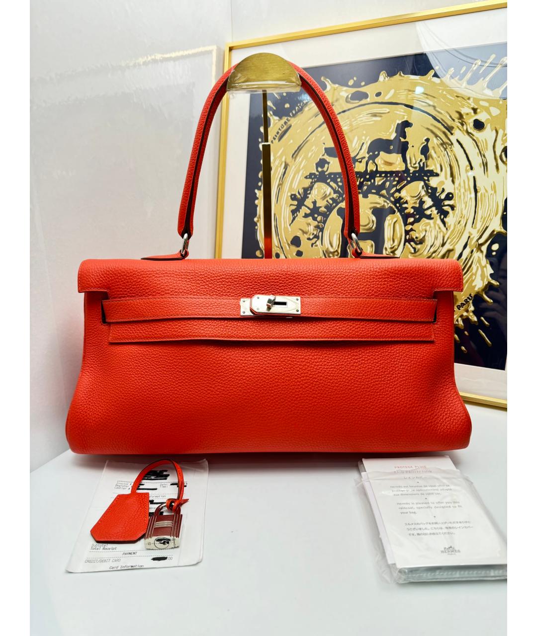 HERMES Оранжевая кожаная сумка тоут, фото 6