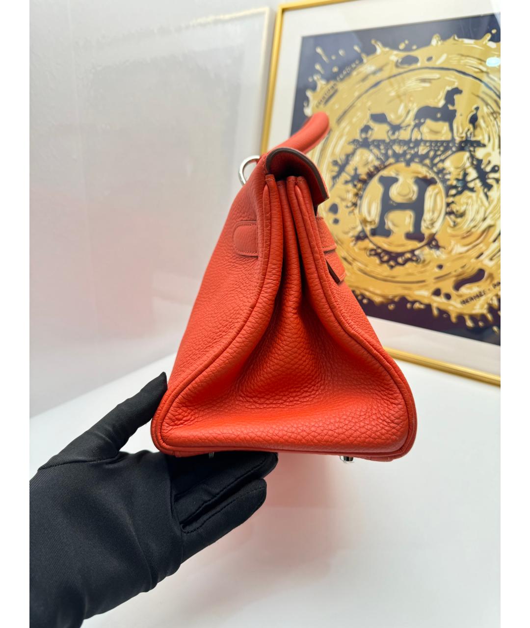 HERMES Оранжевая кожаная сумка тоут, фото 3
