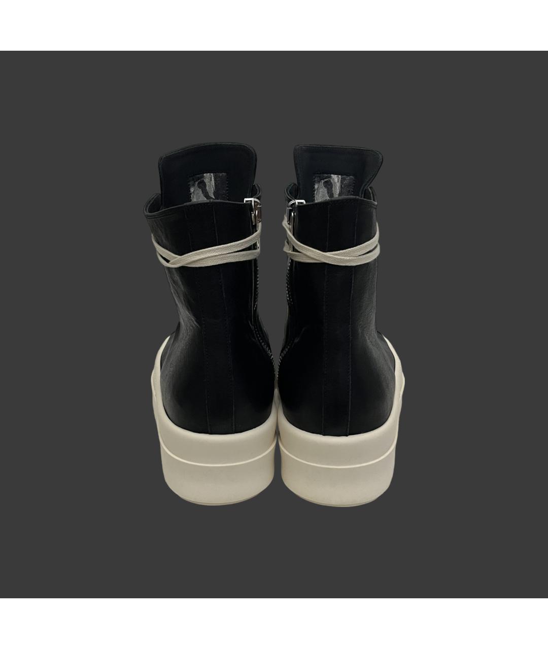 RICK OWENS Черные кожаные высокие кроссовки / кеды, фото 4