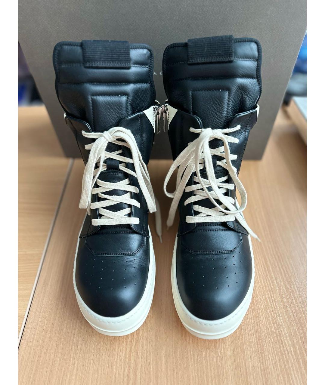 RICK OWENS Черные кожаные высокие кроссовки / кеды, фото 2