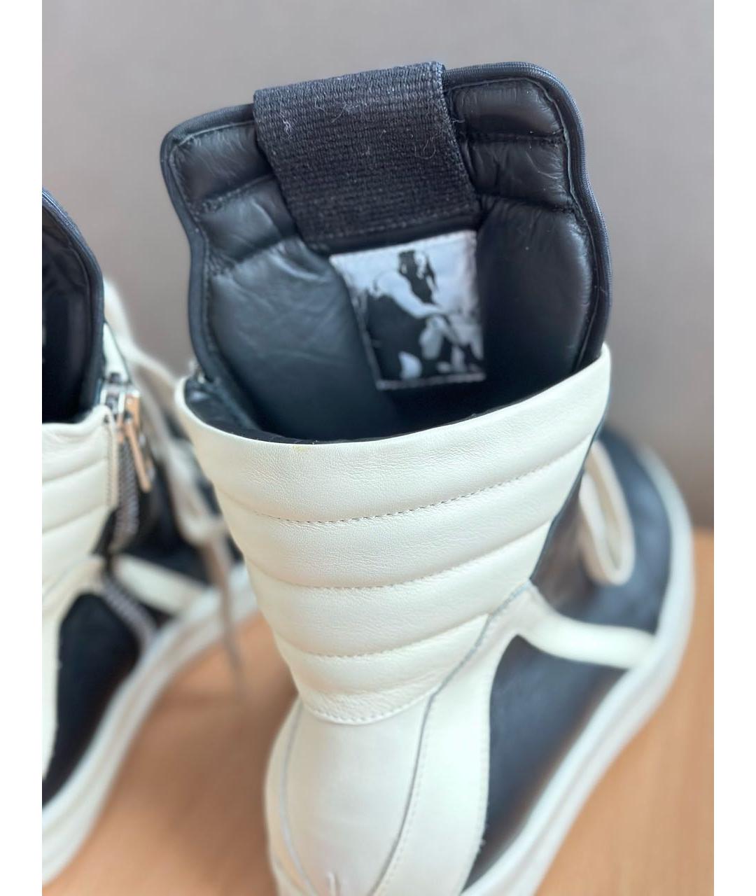 RICK OWENS Черные кожаные высокие кроссовки / кеды, фото 5