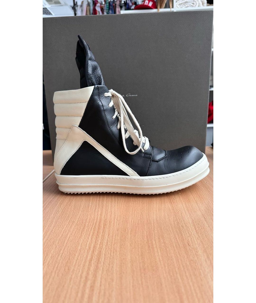RICK OWENS Черные кожаные высокие кроссовки / кеды, фото 6