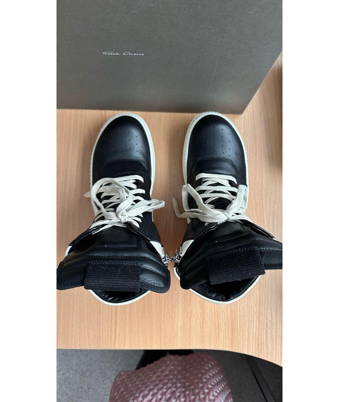 RICK OWENS Черные кожаные высокие кроссовки / кеды, фото 3