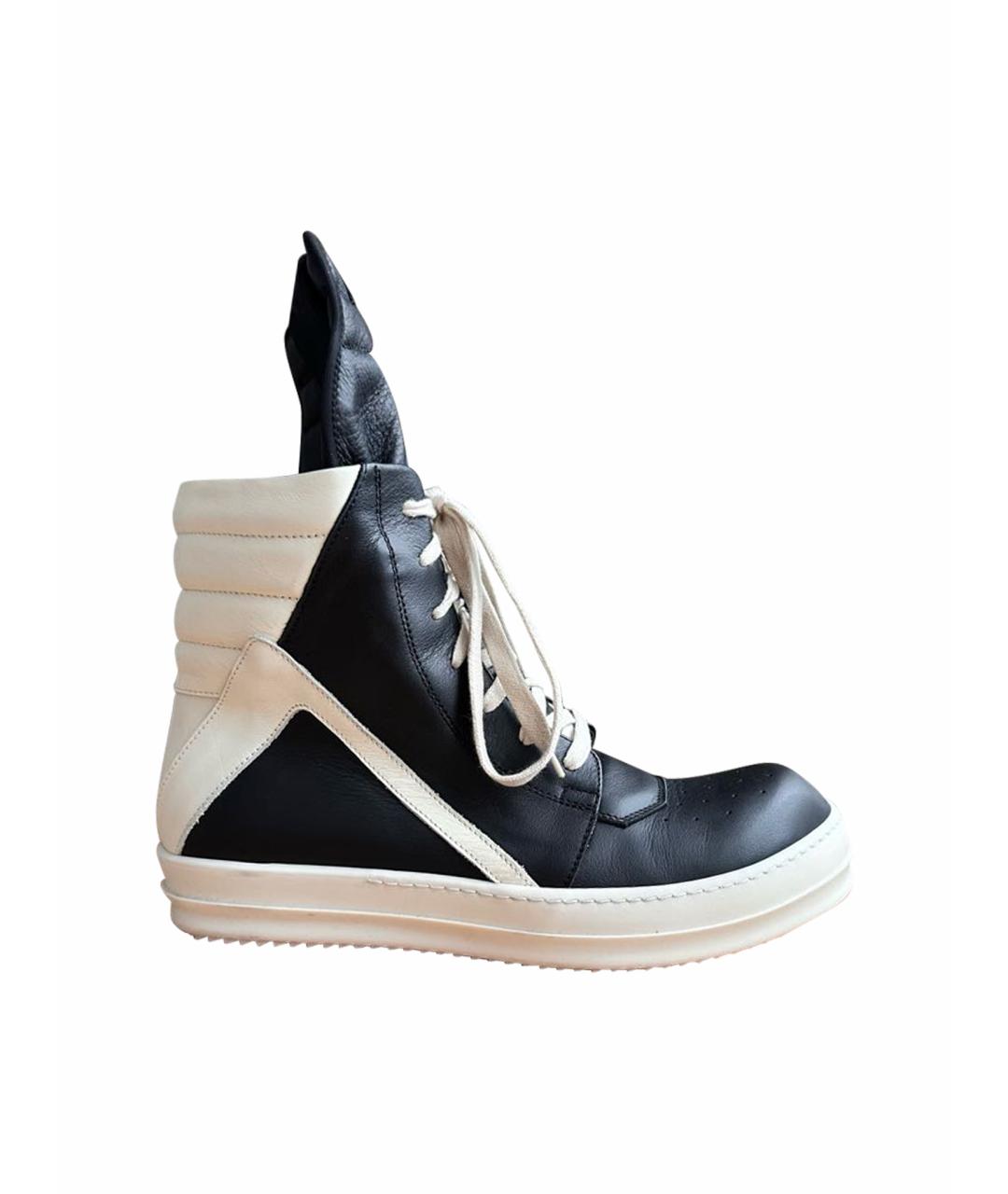 RICK OWENS Черные кожаные высокие кроссовки / кеды, фото 1