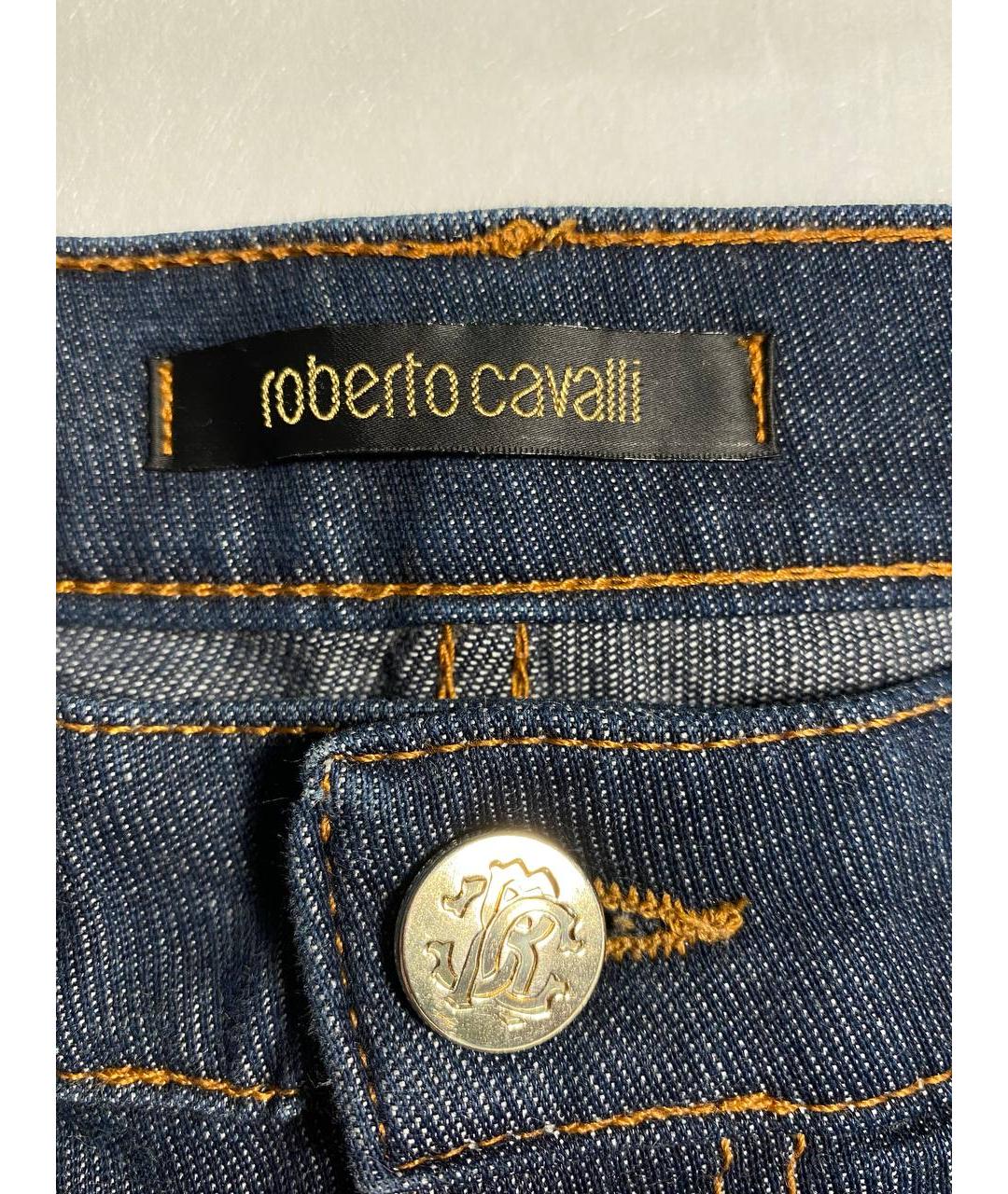 ROBERTO CAVALLI Темно-синие хлопко-эластановые прямые джинсы, фото 3