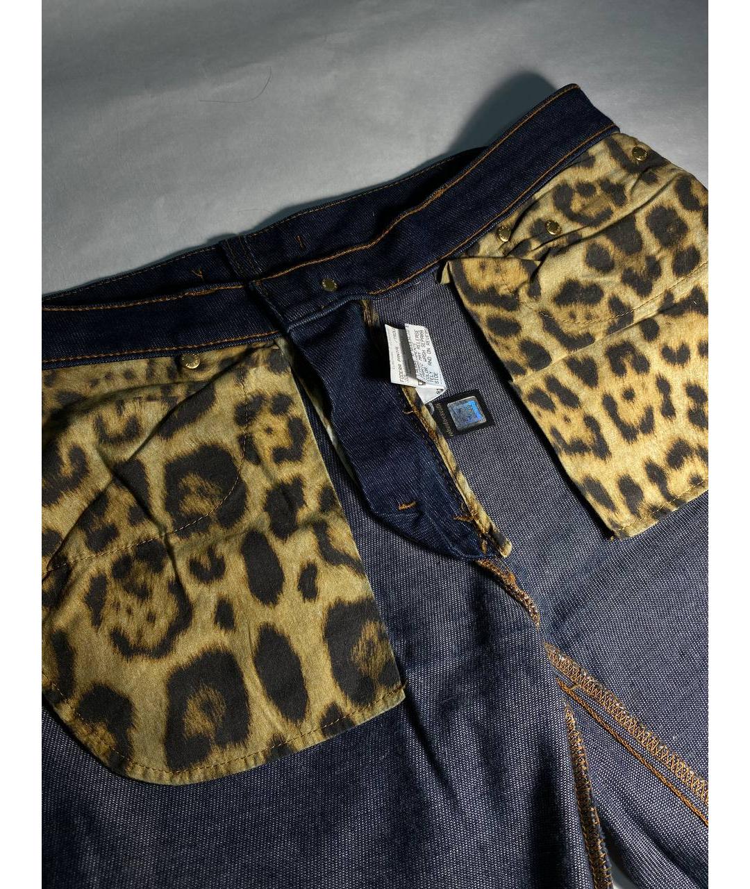 ROBERTO CAVALLI Темно-синие хлопко-эластановые прямые джинсы, фото 4