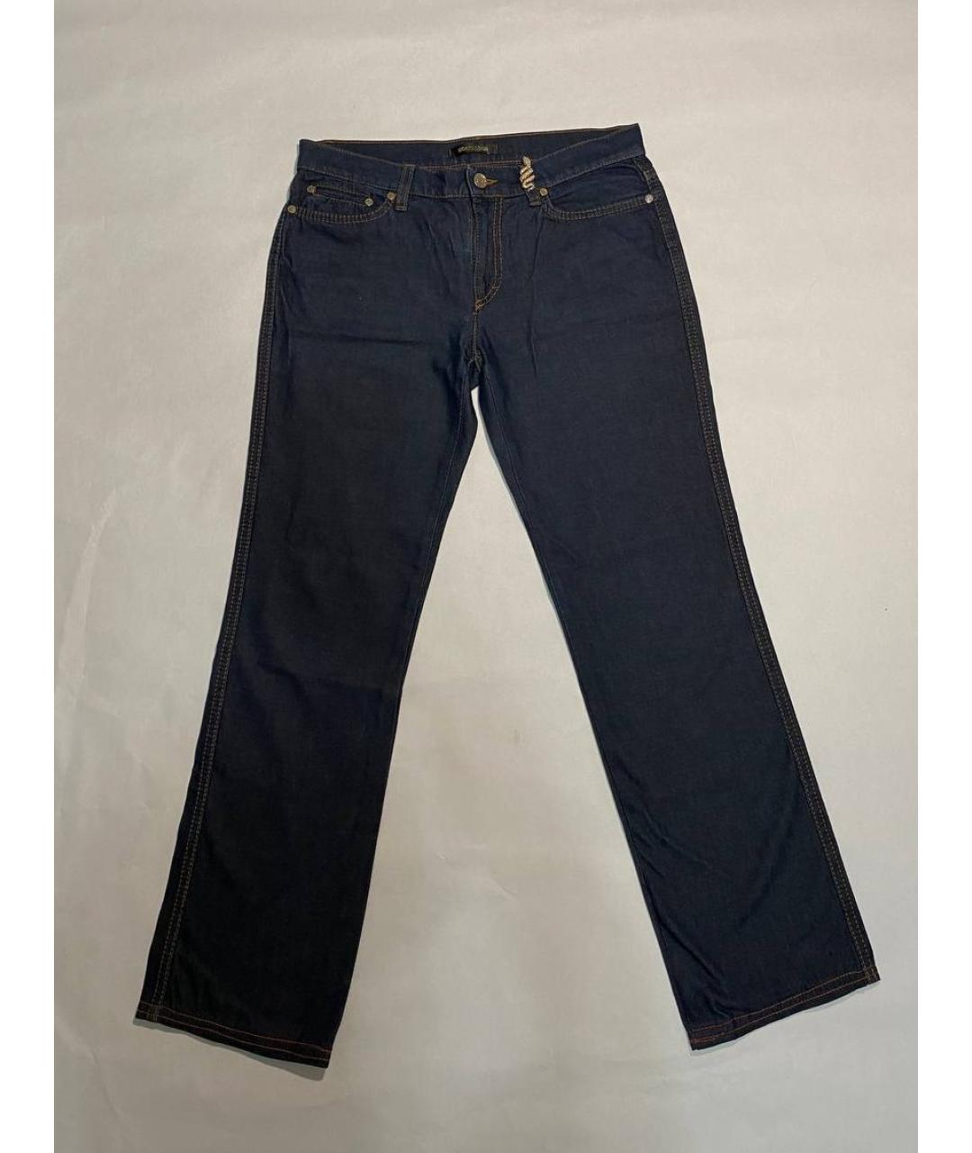 ROBERTO CAVALLI Темно-синие хлопко-эластановые прямые джинсы, фото 9