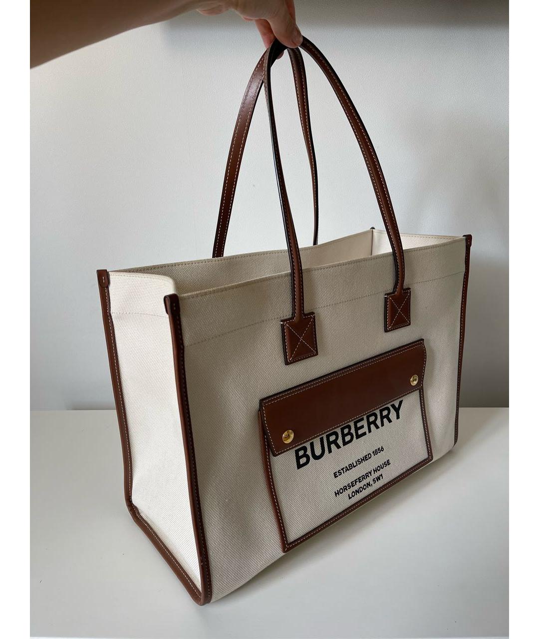 BURBERRY Бежевая тканевая сумка тоут, фото 2