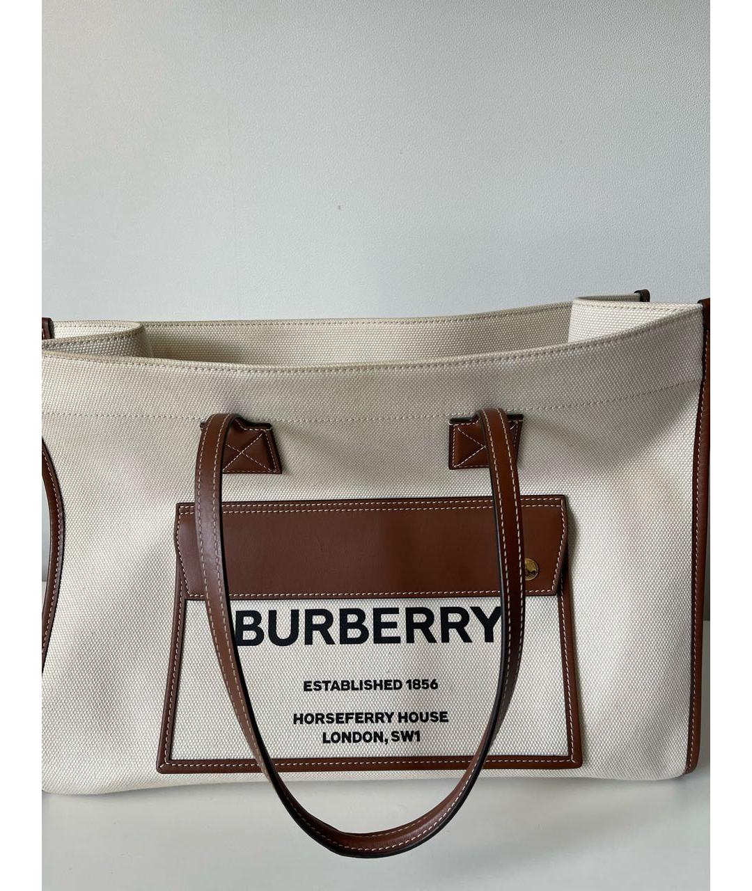 BURBERRY Бежевая тканевая сумка тоут, фото 5