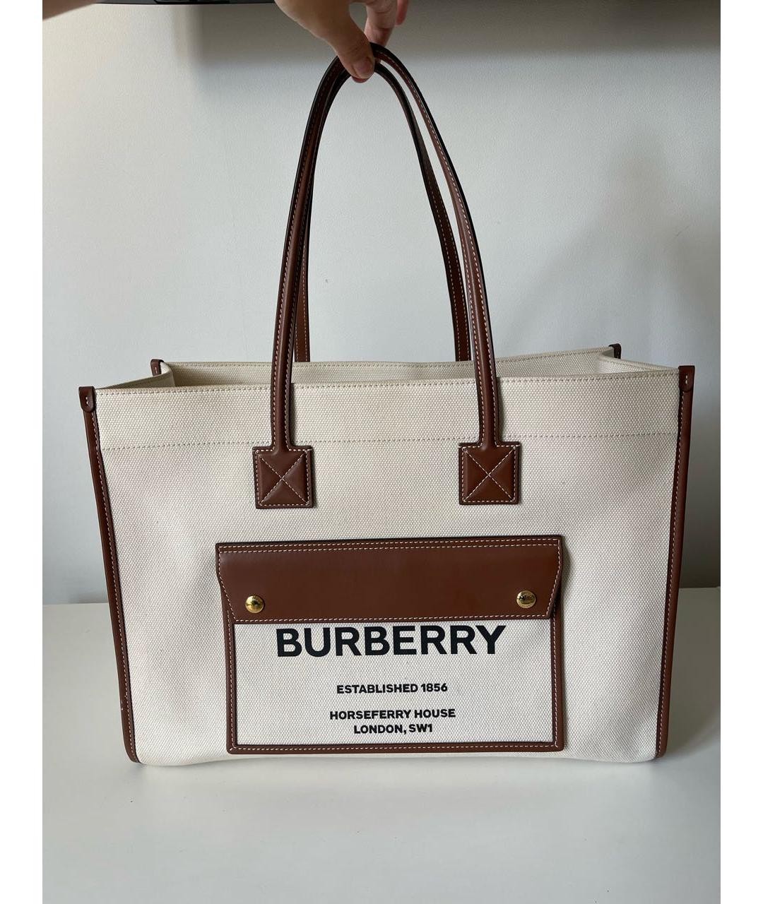 BURBERRY Бежевая тканевая сумка тоут, фото 9