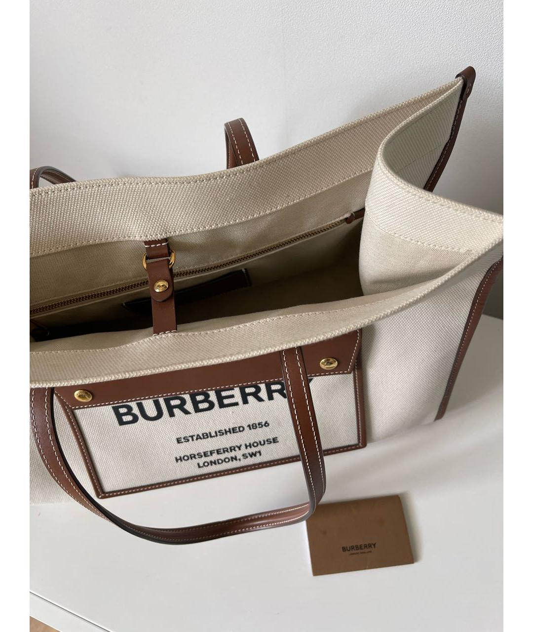 BURBERRY Бежевая тканевая сумка тоут, фото 7