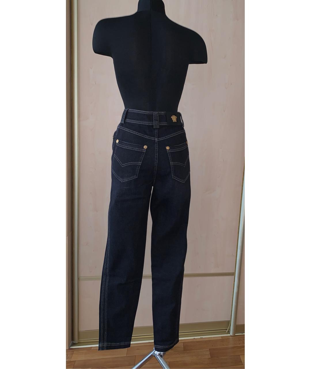VERSACE Темно-синие хлопко-эластановые прямые джинсы, фото 2