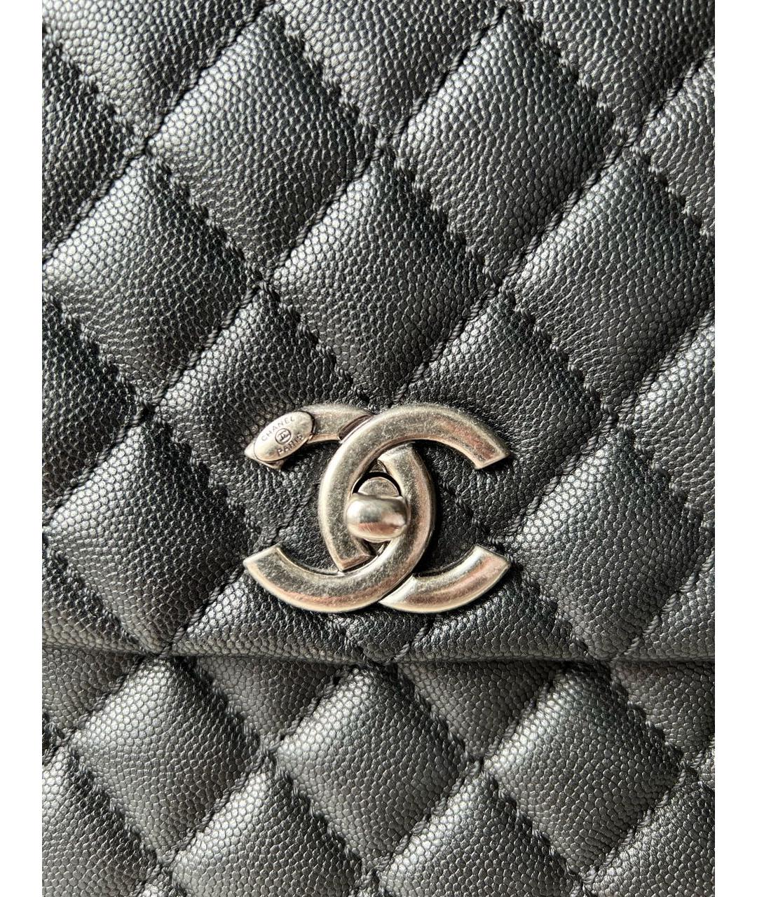 CHANEL PRE-OWNED Черная кожаная сумка с короткими ручками, фото 5