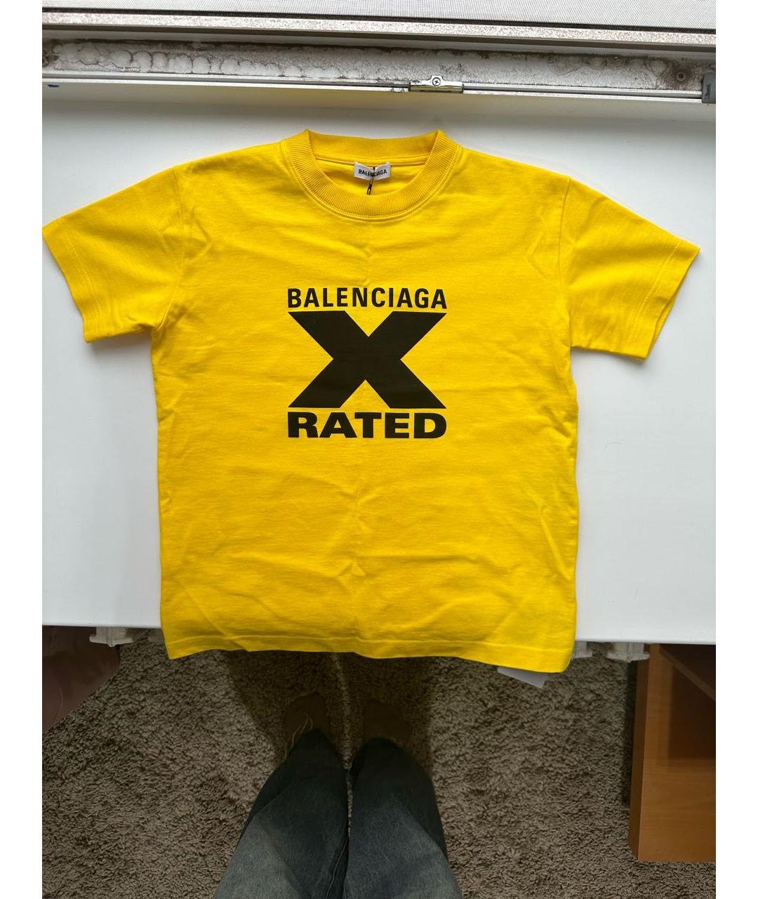BALENCIAGA Желтая хлопковая футболка, фото 5