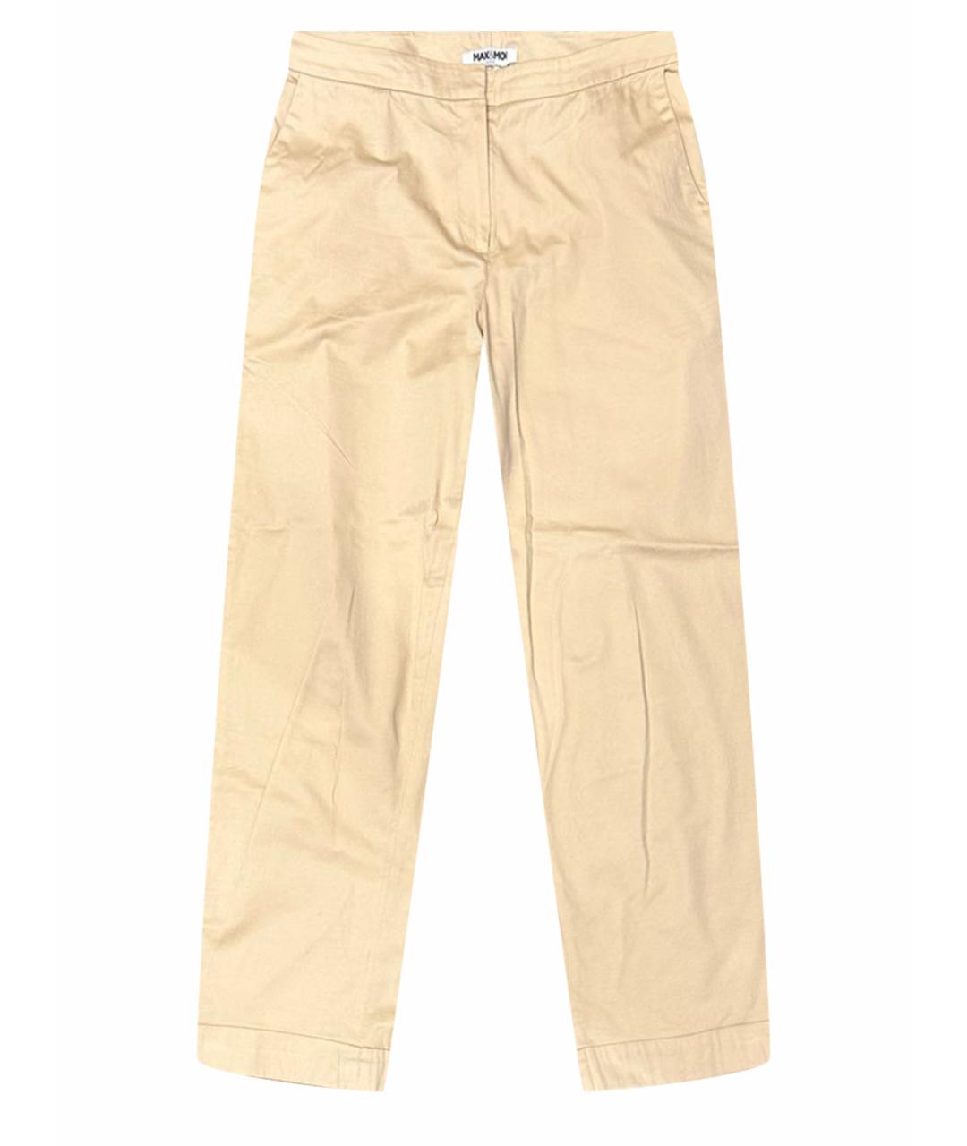 MAX&MOI Бежевые хлопко-эластановые прямые брюки, фото 1