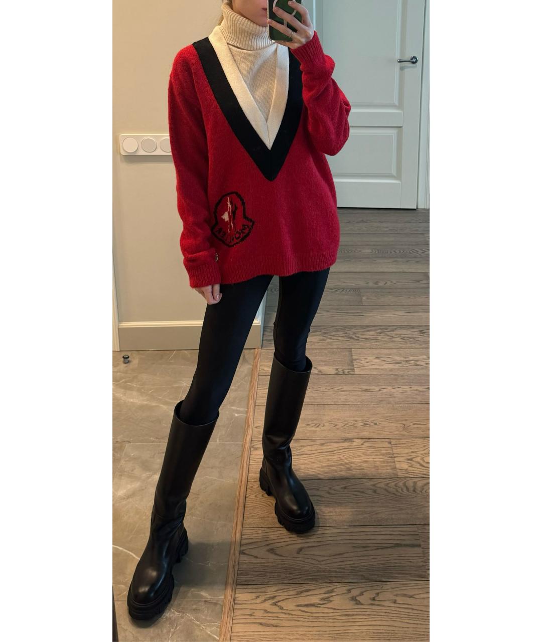 MONCLER Красный шерстяной джемпер / свитер, фото 7
