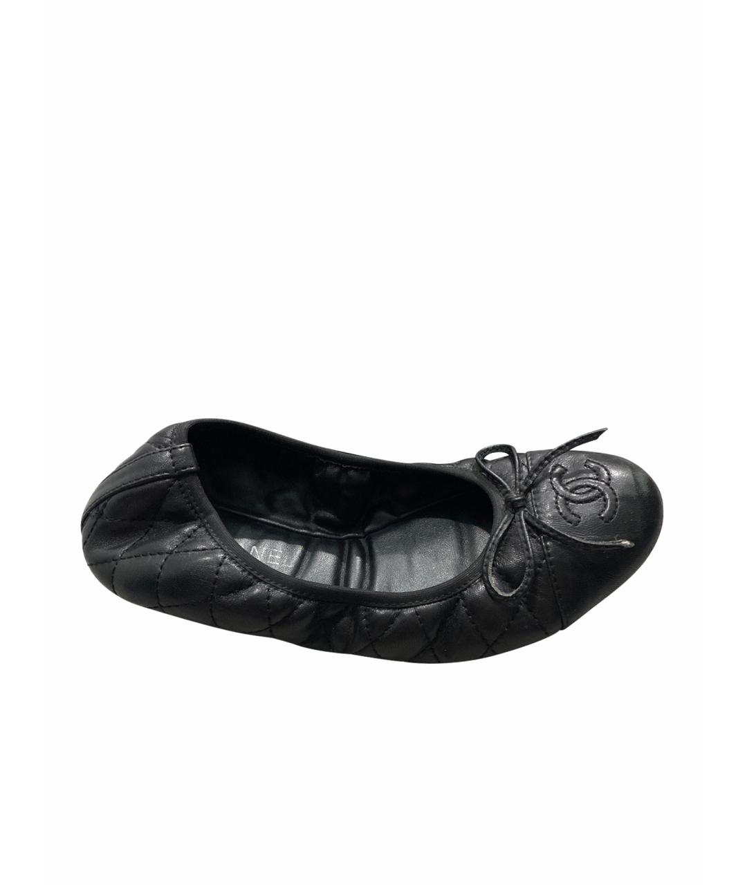 CHANEL PRE-OWNED Черные кожаные балетки, фото 1