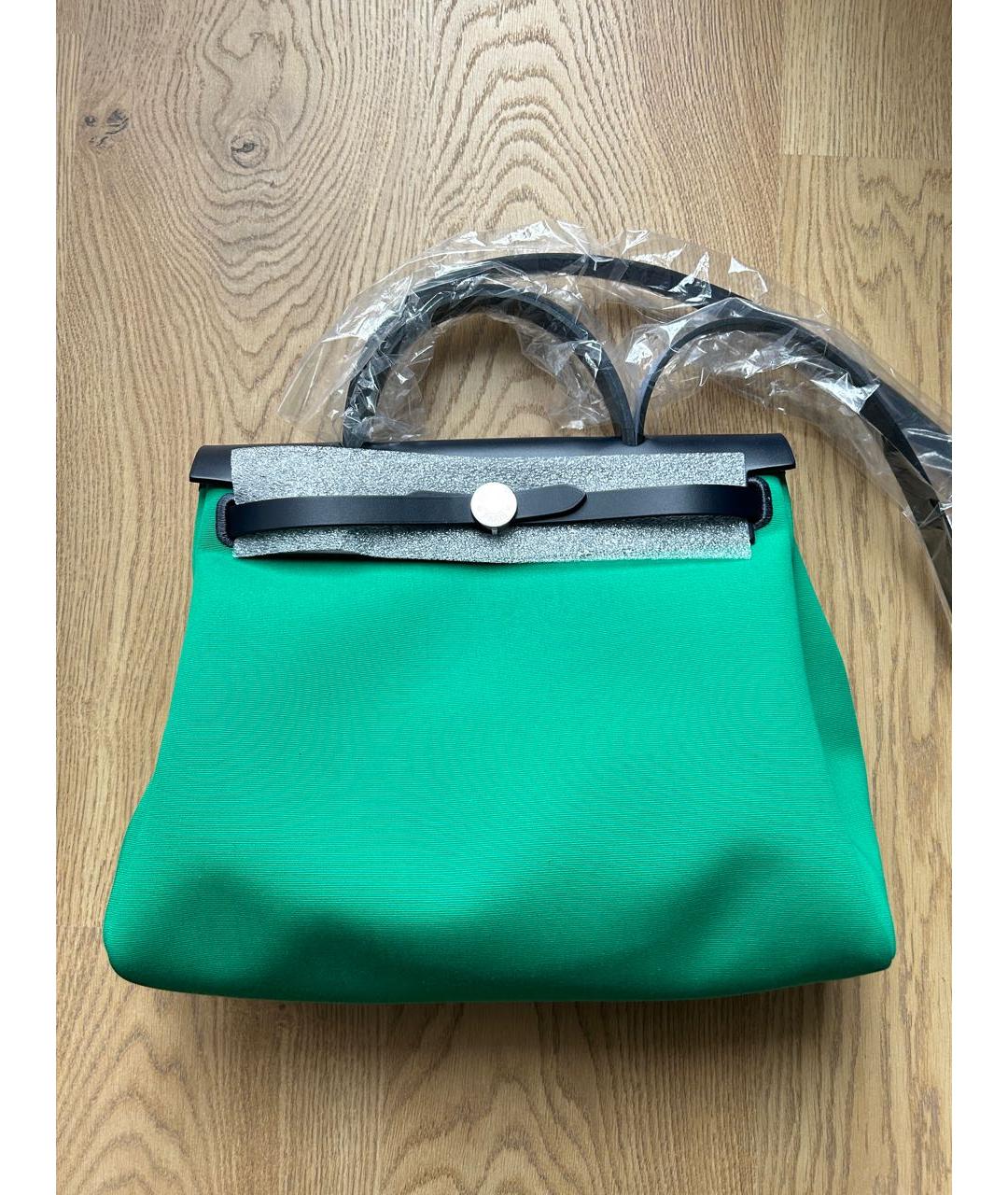 HERMES PRE-OWNED Зеленая хлопковая сумка с короткими ручками, фото 3