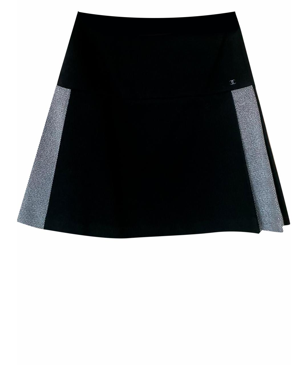 CHANEL PRE-OWNED Черная хлопко-эластановая юбка мини, фото 1