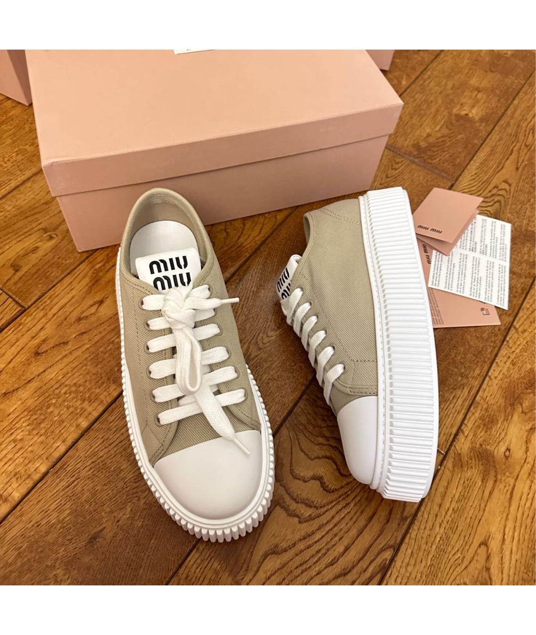 MIU MIU Бежевые текстильные кеды, фото 2