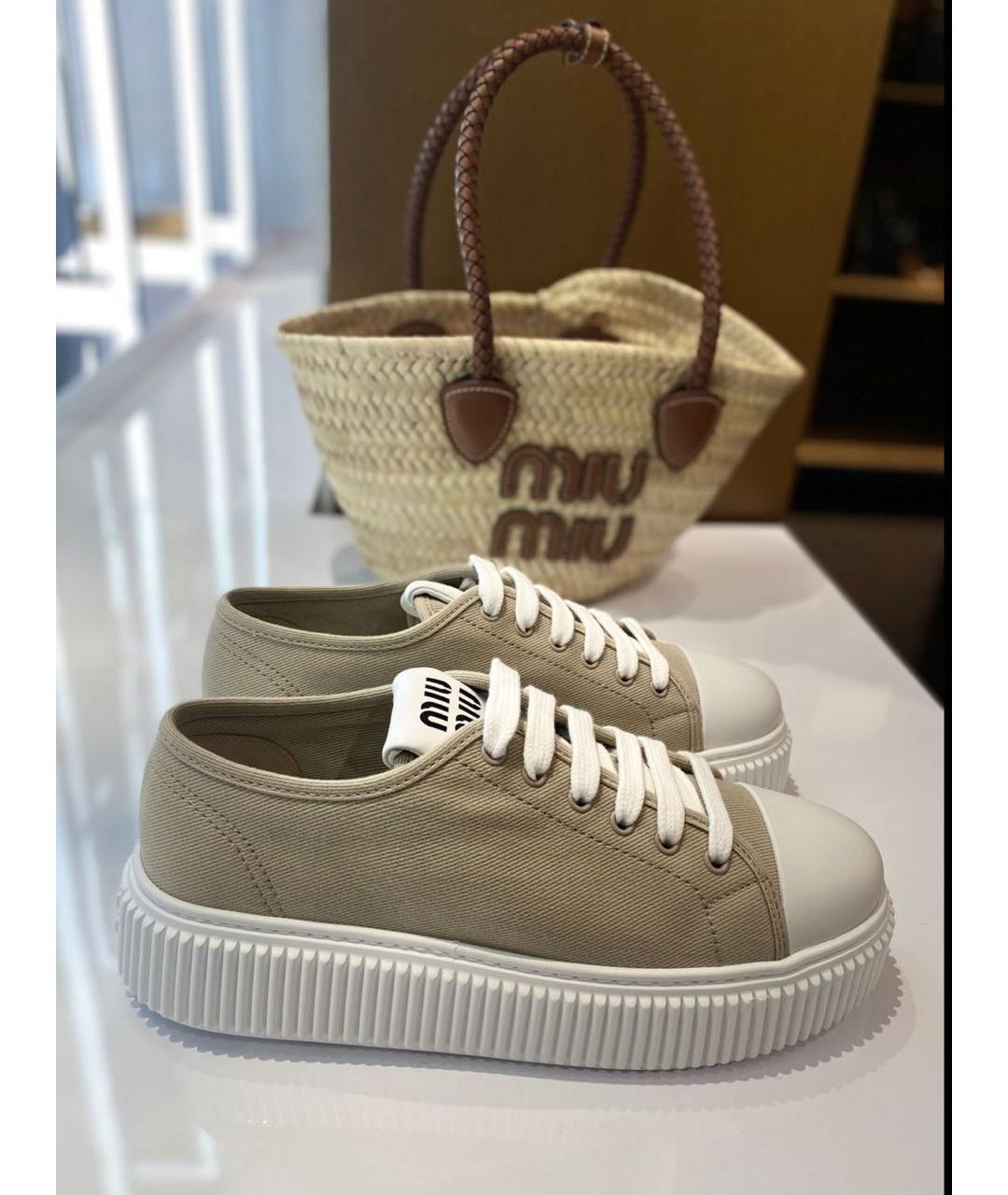 MIU MIU Бежевые текстильные кеды, фото 9