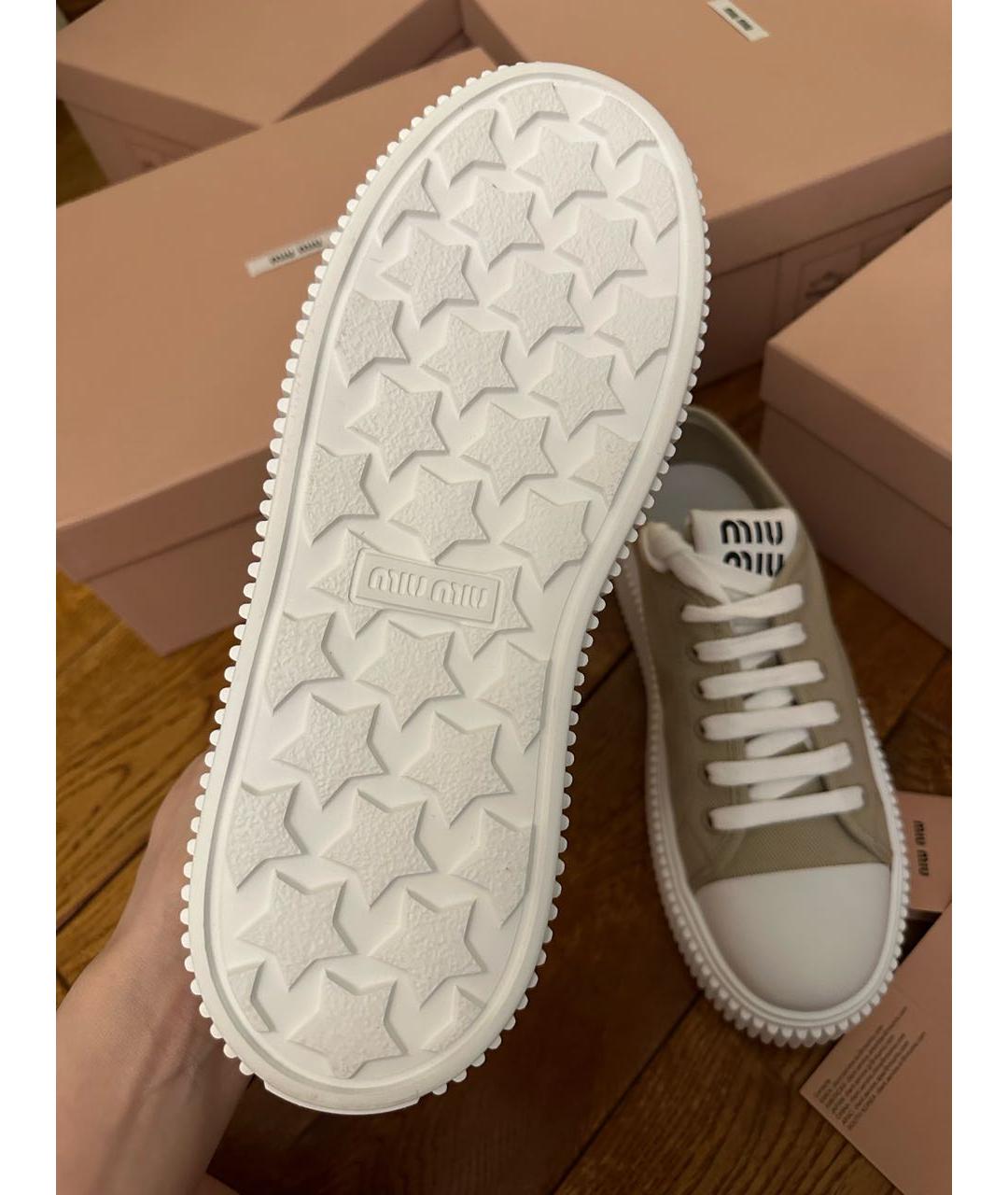 MIU MIU Бежевые текстильные кеды, фото 7