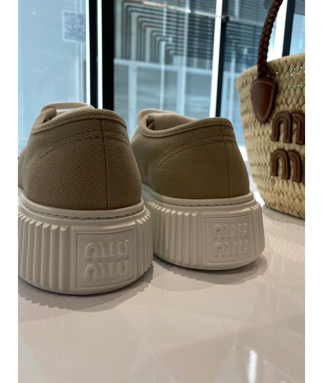 MIU MIU Бежевые текстильные кеды, фото 8