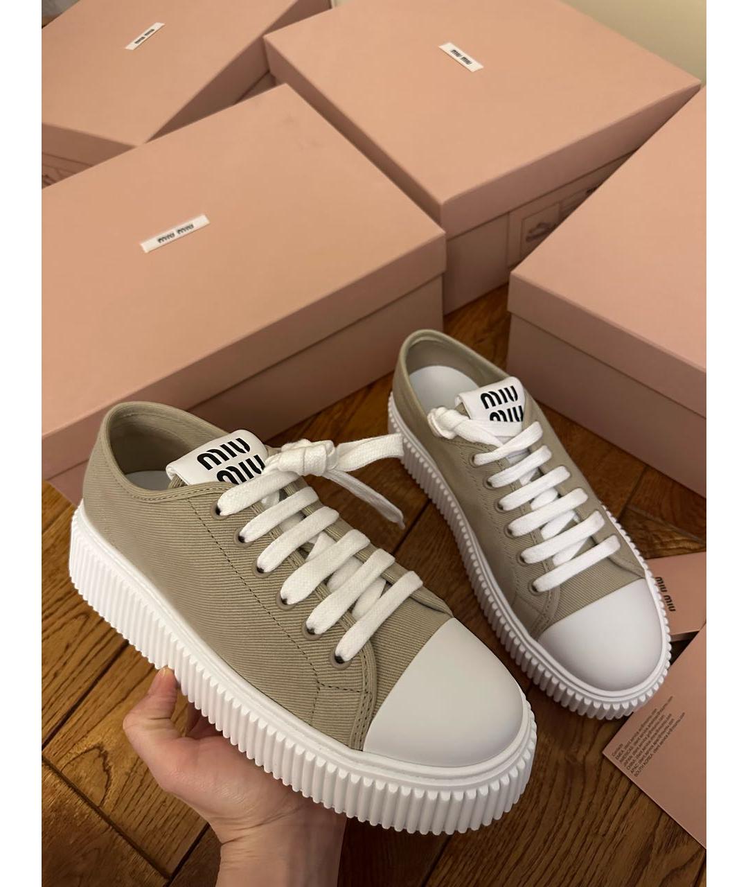 MIU MIU Бежевые текстильные кеды, фото 6