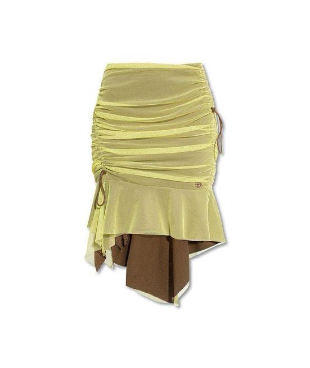 DIESEL Желтая хлопко-эластановая юбка миди, фото 1