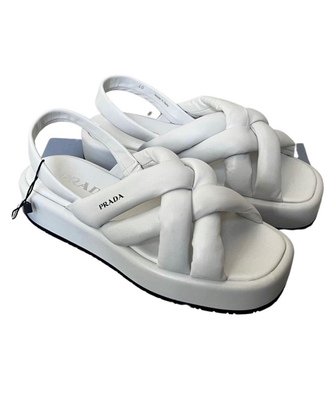 PRADA Белые кожаные сандалии, фото 1