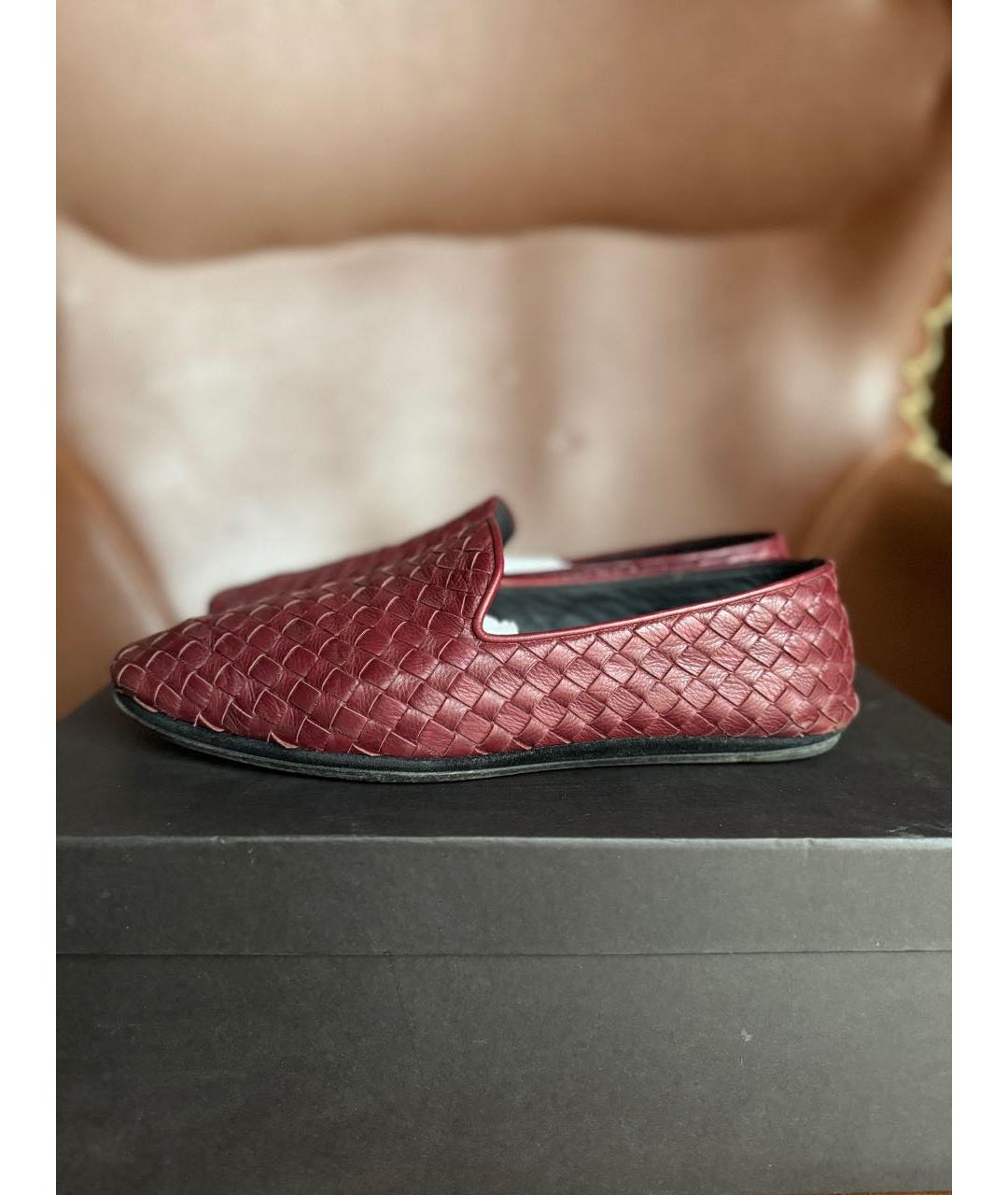 BOTTEGA VENETA Бордовые кожаные мокасины, фото 5