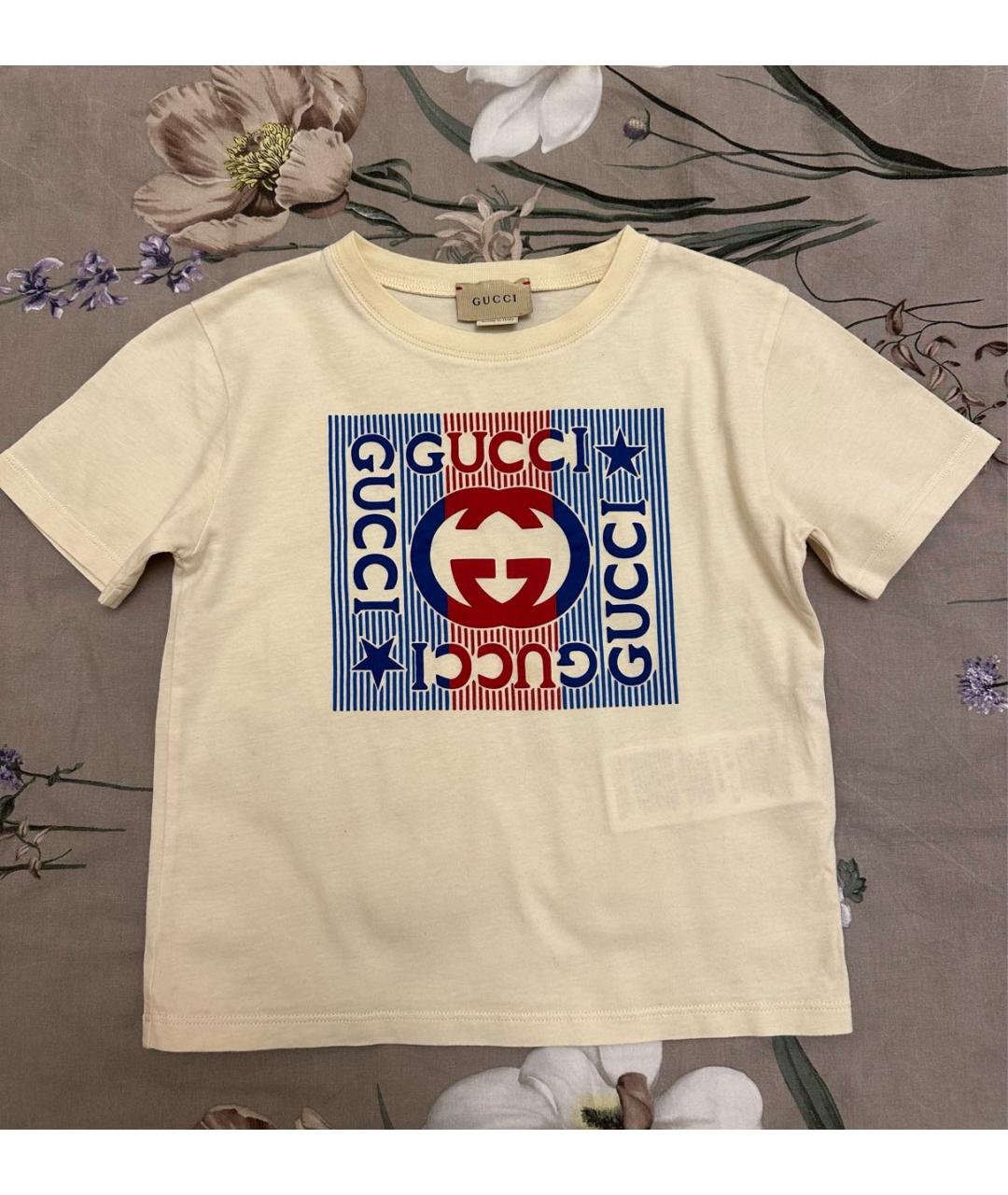 GUCCI Бежевая хлопковая детская футболка, фото 5