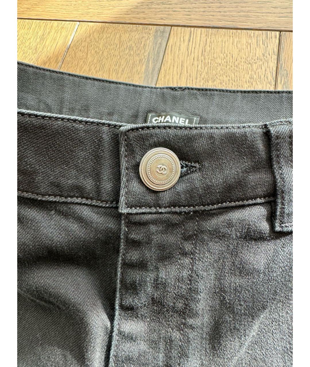 CHANEL PRE-OWNED Черные хлопко-эластановые джинсы слим, фото 4