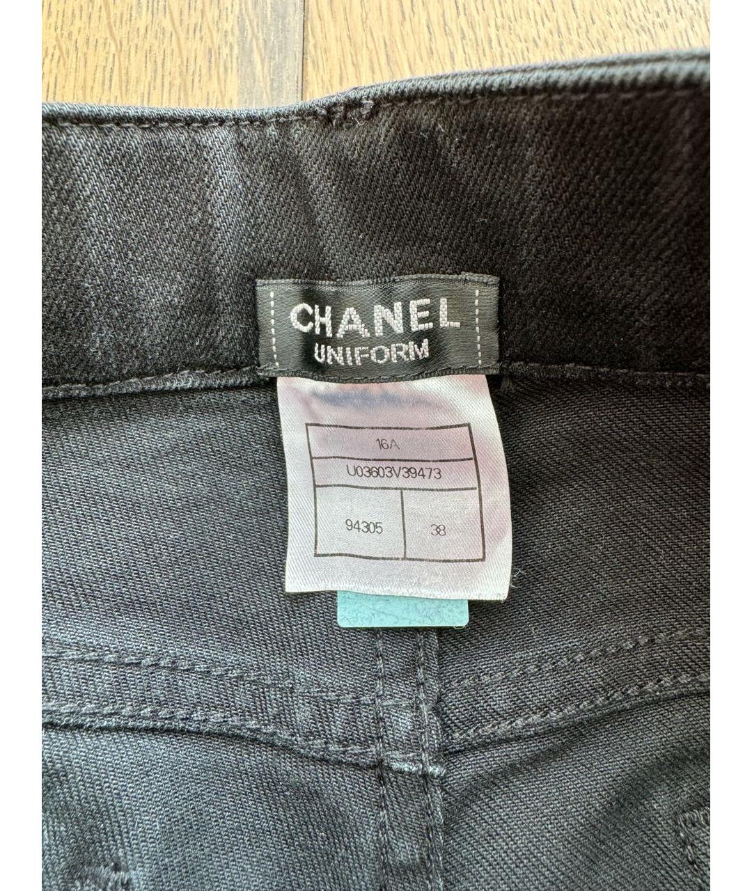 CHANEL PRE-OWNED Черные хлопко-эластановые джинсы слим, фото 3
