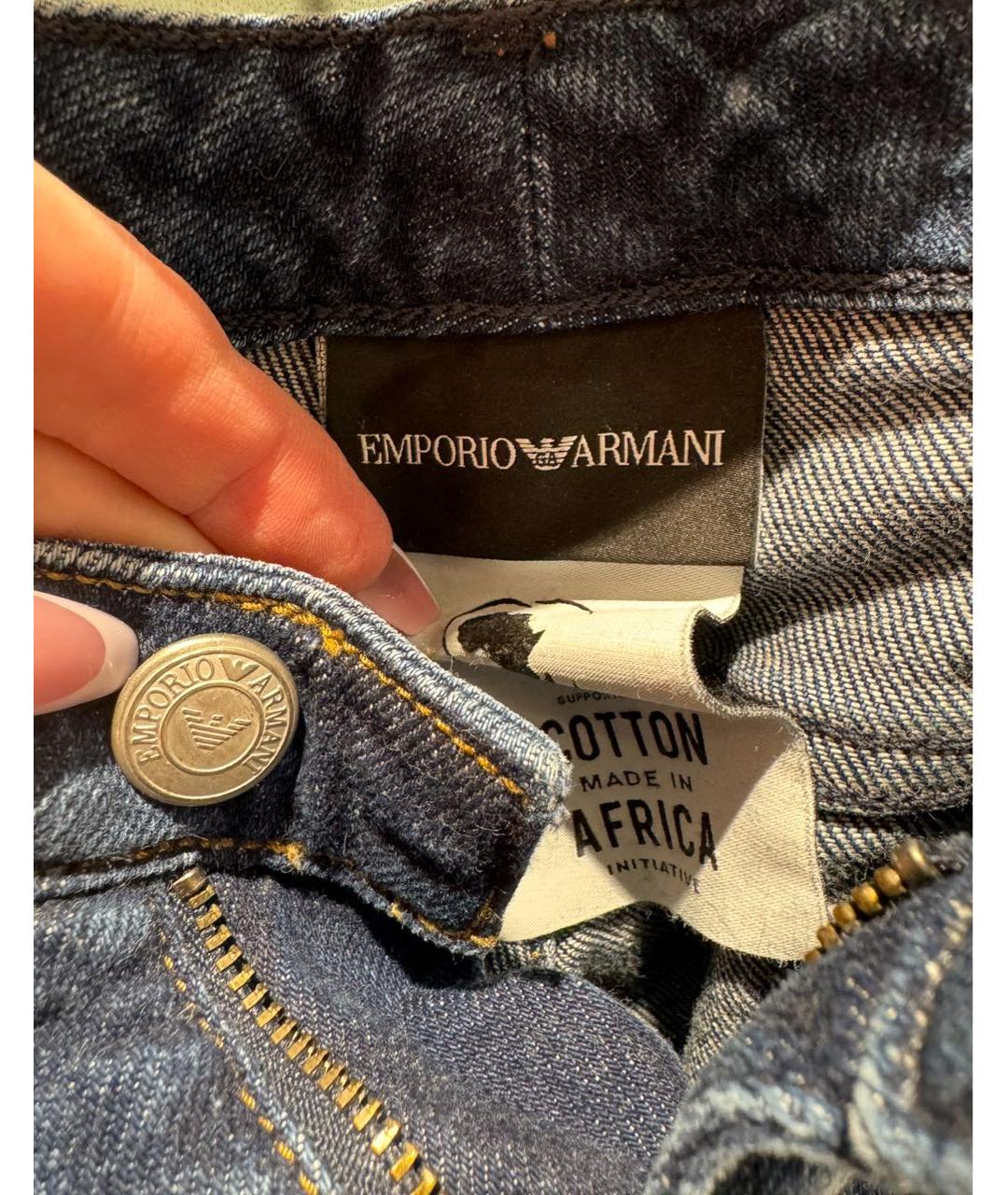 EMPORIO ARMANI Темно-синие хлопко-эластановые джинсы слим, фото 4