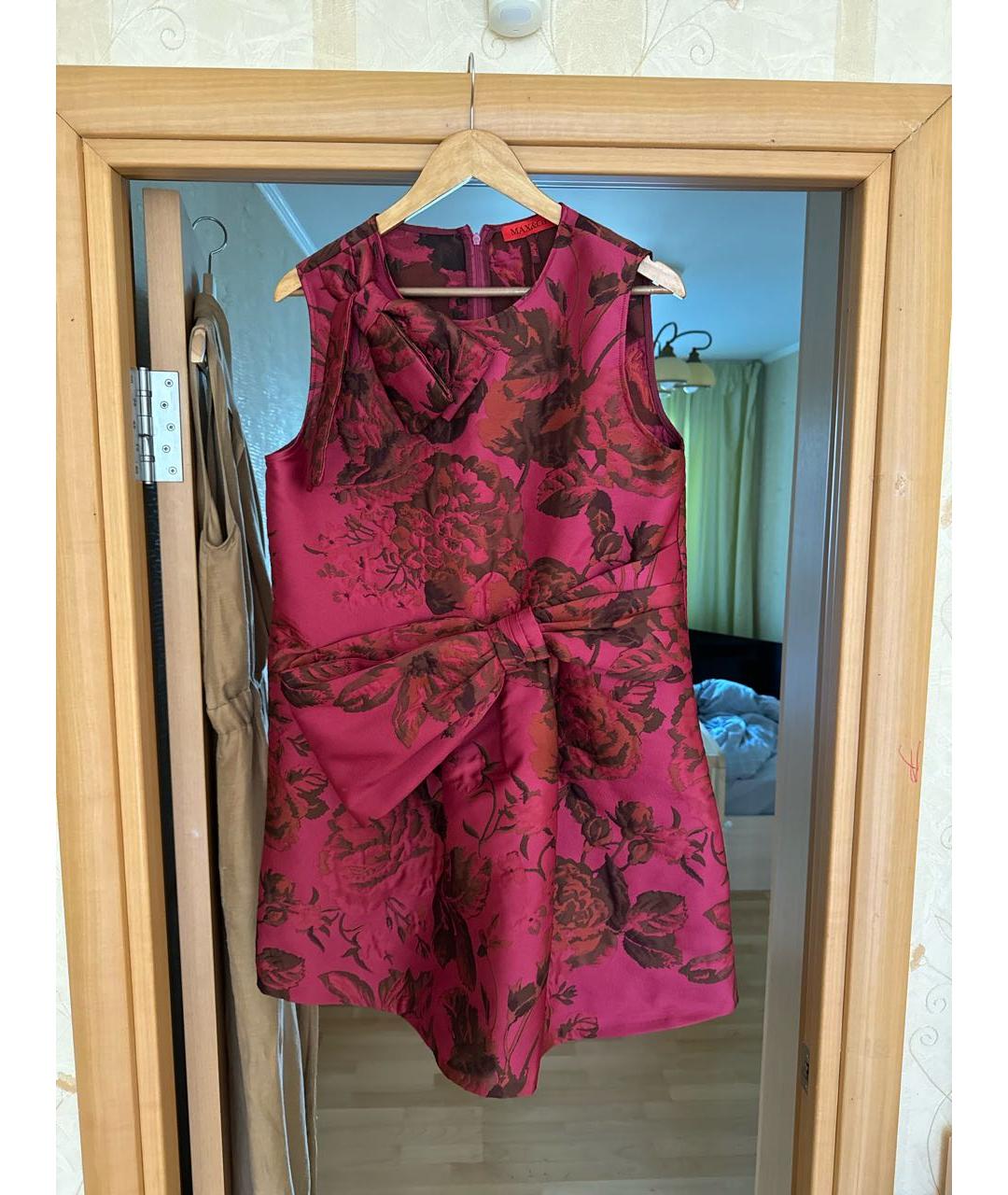 MAX MARA Бордовое полиэстеровое коктейльное платье, фото 5