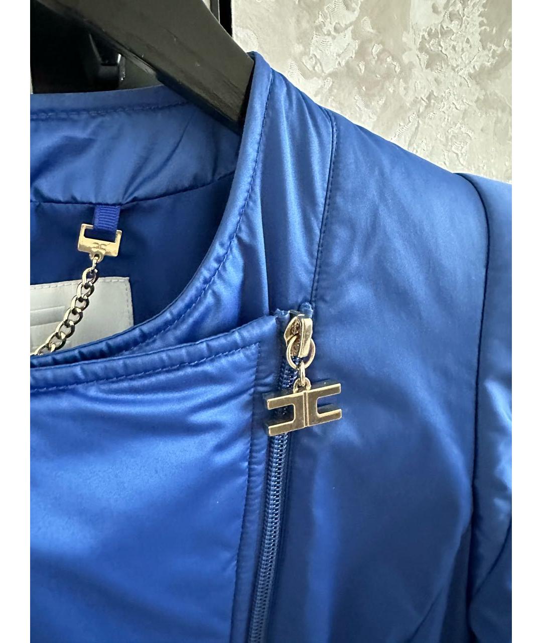 ELISABETTA FRANCHI Синяя атласная куртка, фото 4