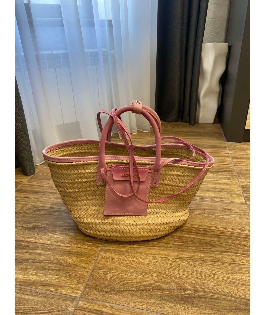 JACQUEMUS Розовая пелетеная пляжная сумка, фото 6